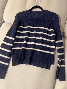 Hippie Rose Navy Blue White Striped Soft Sweater Top